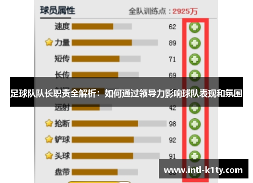 足球队队长职责全解析：如何通过领导力影响球队表现和氛围